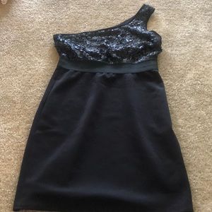 Black sequined off the shoulder dress